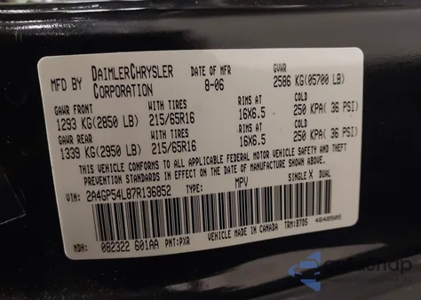 2007 Chrysler Town & Country Touring z USA, uszkodzony, nr VIN 2A4GP54L87R136852